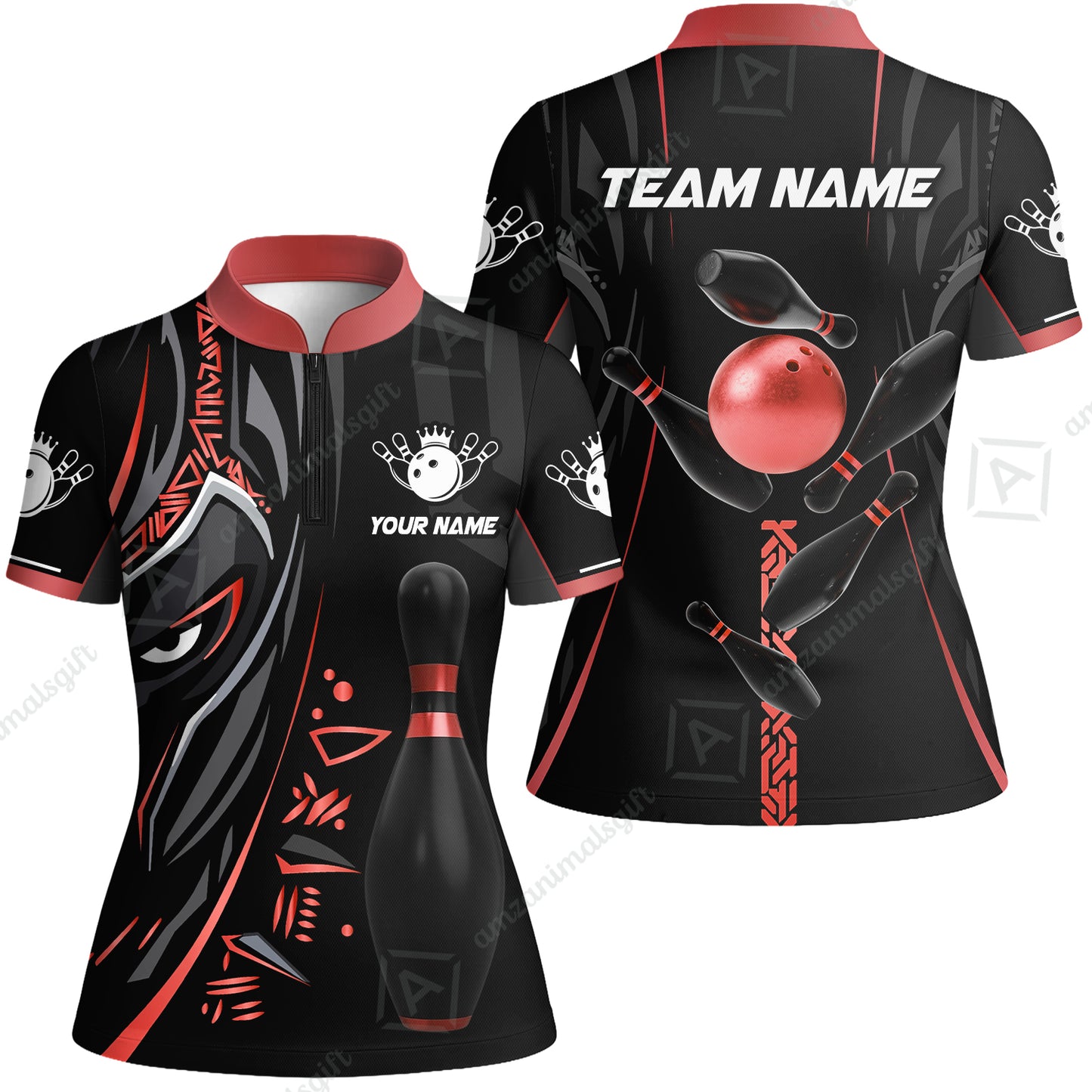 Customized Bowling Team Women Jersey Shirt Bowling Ball & Pins Black Panther, Personalized Name Multicolor Shirt For Bowlers