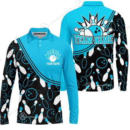 Customized Bowling Long Sleeve Polo Shirt , Custom Multicolor Bowling Style Uniform Long Sleeve Polo Shirt  For Bowlers