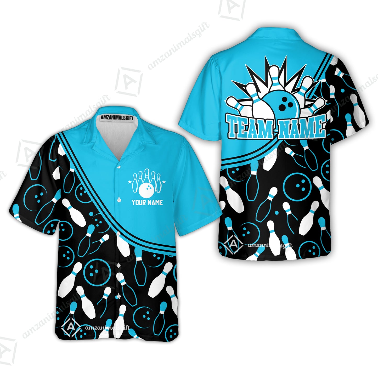 Customized Bowling Hawaiian Shirt, Custom Multicolor Bowling Style Uniform Hawaiian Shirt For Bowlers