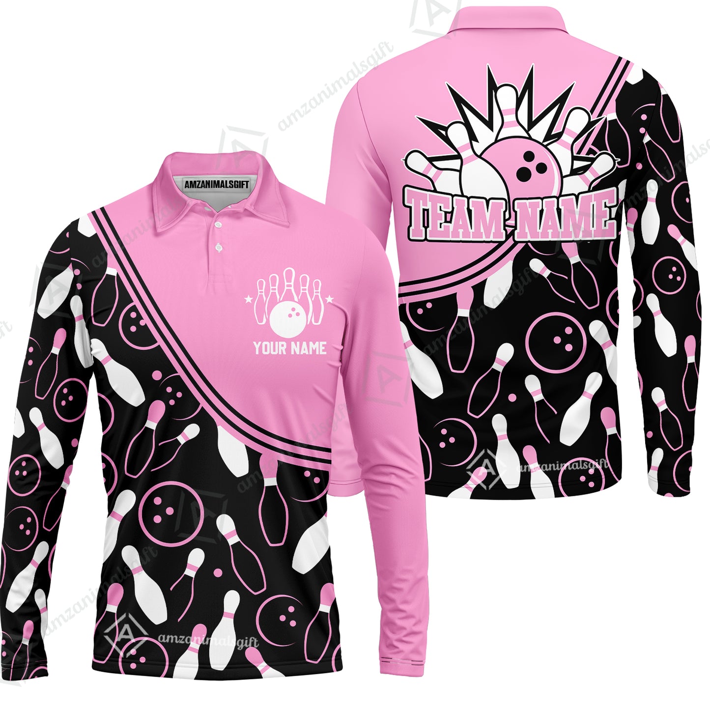 Customized Bowling Long Sleeve Polo Shirt , Custom Multicolor Bowling Style Uniform Long Sleeve Polo Shirt  For Bowlers