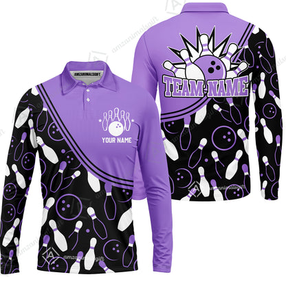 Customized Bowling Long Sleeve Polo Shirt , Custom Multicolor Bowling Style Uniform Long Sleeve Polo Shirt  For Bowlers
