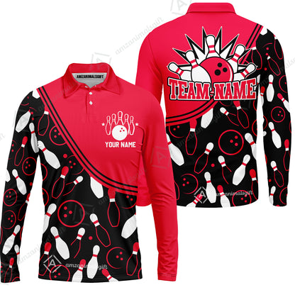 Customized Bowling Long Sleeve Polo Shirt , Custom Multicolor Bowling Style Uniform Long Sleeve Polo Shirt  For Bowlers
