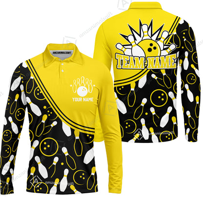 Customized Bowling Long Sleeve Polo Shirt , Custom Multicolor Bowling Style Uniform Long Sleeve Polo Shirt  For Bowlers