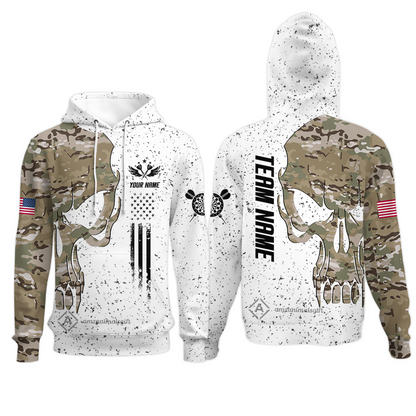 Customized American Flag Darts Polo Shirt, Darts Camo Skull Team Style Jersey Polo Shirt, Outfit for Darts Players