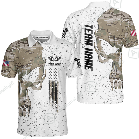 Customized American Flag Darts Polo Shirt, Darts Camo Skull Team Style Jersey Polo Shirt, Outfit for Darts Players