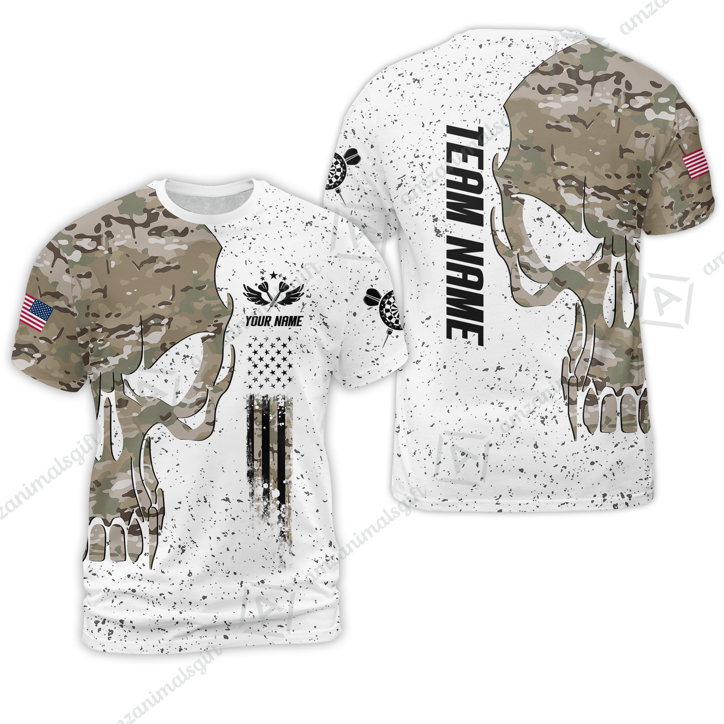 Customized American Flag Darts Polo Shirt, Darts Camo Skull Team Style Jersey Polo Shirt, Outfit for Darts Players
