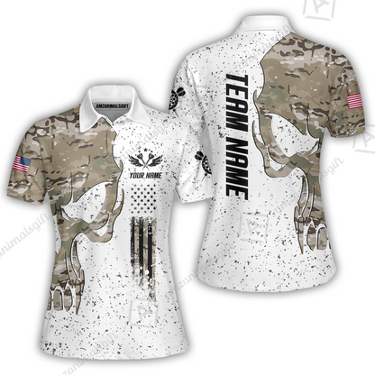 Customized American Flag Darts Polo Shirt, Darts Camo Skull Team Style Jersey Polo Shirt, Outfit for Darts Players