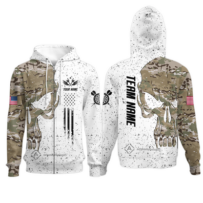 Customized American Flag Darts Polo Shirt, Darts Camo Skull Team Style Jersey Polo Shirt, Outfit for Darts Players