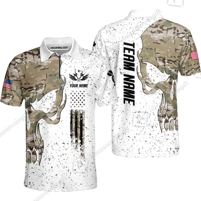 Customized American Flag Darts Polo Shirt, Darts Camo Skull Team Style Jersey Polo Shirt, Outfit for Darts Players