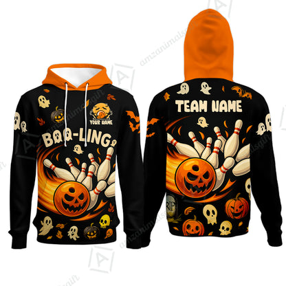 Customized Bowling Team Polo Jersey, Bowling Halloween Pumpkin Booling Style Uniform Shirt For Bowlers