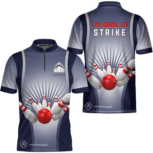 Customized Bowling Team Jersey, I'm Going On Strike Personalized Bowling Stand Collar Quarter-Zip Shirt For Bowlers