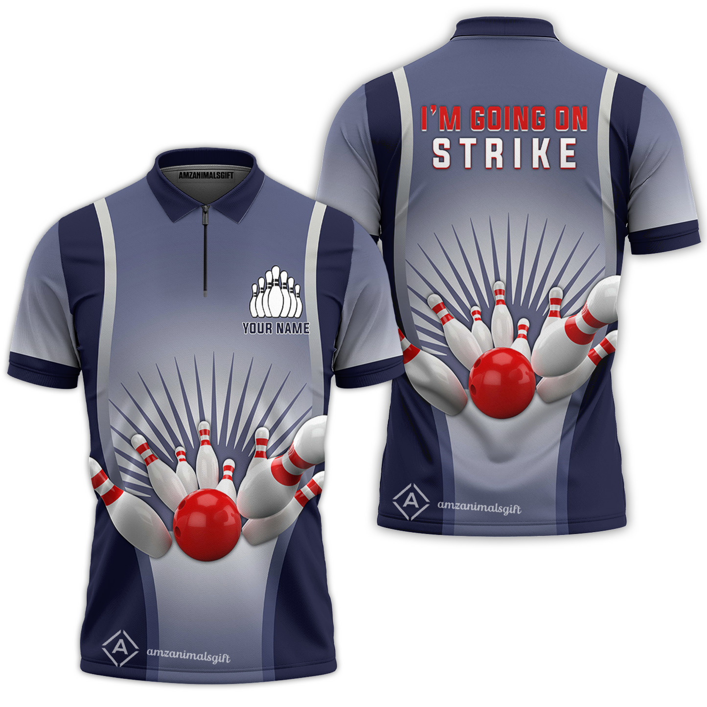 Customized Bowling Team Quarter-Zip Polo Shirt, I'm Going On Strike Personalized Bowling Zip Polo Shirt For Bowlers
