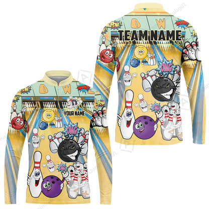 Custom Bowling Team Polo Jersey Shirts, Split Happens Bowling Zip Polo Shirts For Men and Women, Uniform Shirt For Bowlers