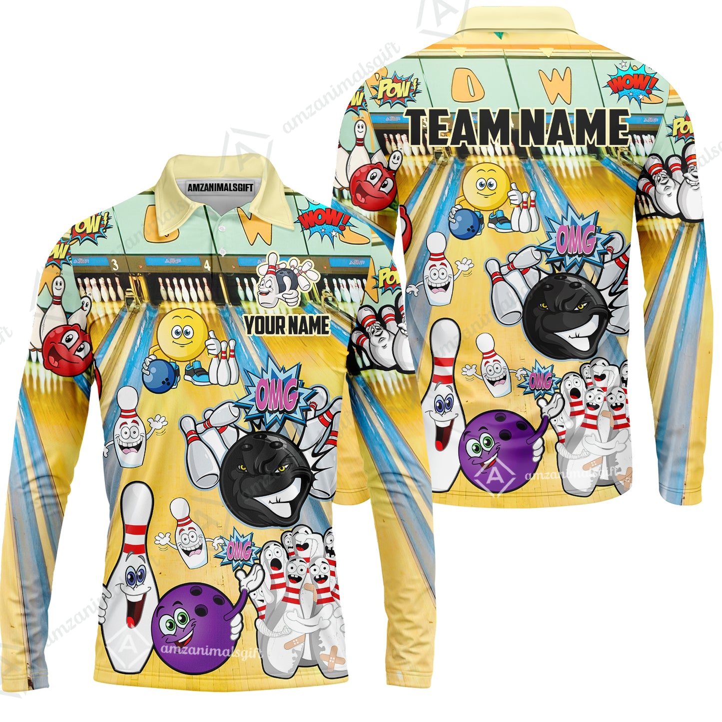 Custom Bowling Team Polo Jersey Shirts, Split Happens Bowling Zip Polo Shirts For Men and Women, Uniform Shirt For Bowlers