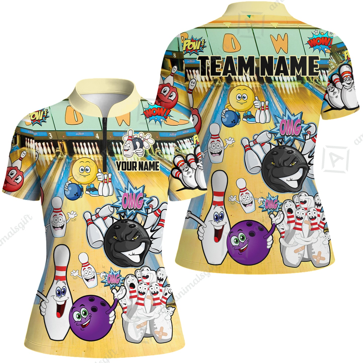 Custom Bowling Team Polo Jersey Shirts, Split Happens Bowling Zip Polo Shirts For Men and Women, Uniform Shirt For Bowlers