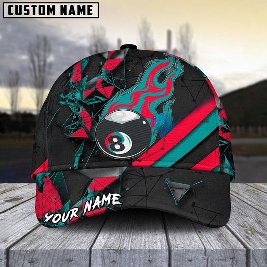 Customized Billiard Cap, Billiard Pool Ball 8 Peaceful Fire Personalized Name 3D Hats, Best Billiard Pool Hat For Billiard Players (4 Colors)