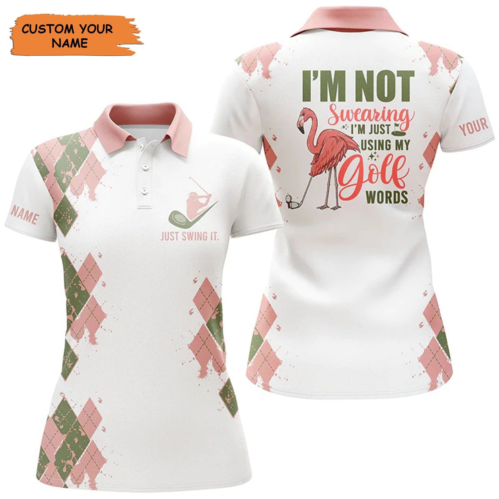 Customized Name Golf Women Polo Shirts, Funny Flamingo Personalized I'm Not Swearing Polo Shirts - Perfect Gift For Ladies, Golfers, Golf Lovers