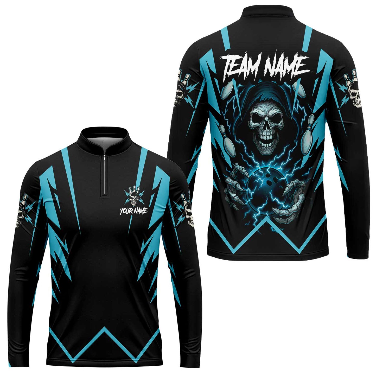 Custom Team Name Bowling Skull Thunder Team Jersey - Custom Name Bowling Strike Personalized Bowling Polo Shirt - Uniform Shirt For Bowlers