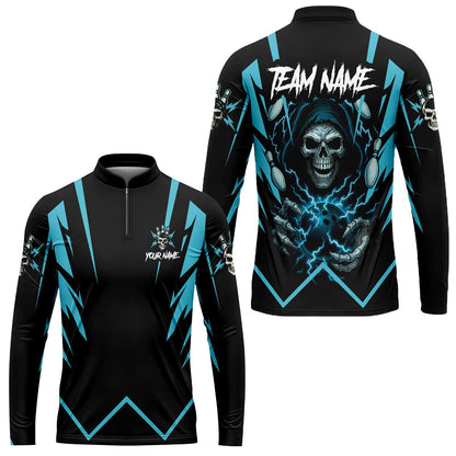 Custom Team Name Bowling Skull Thunder Team Jersey - Custom Name Bowling Strike Personalized Bowling Polo Shirt - Uniform Shirt For Bowlers