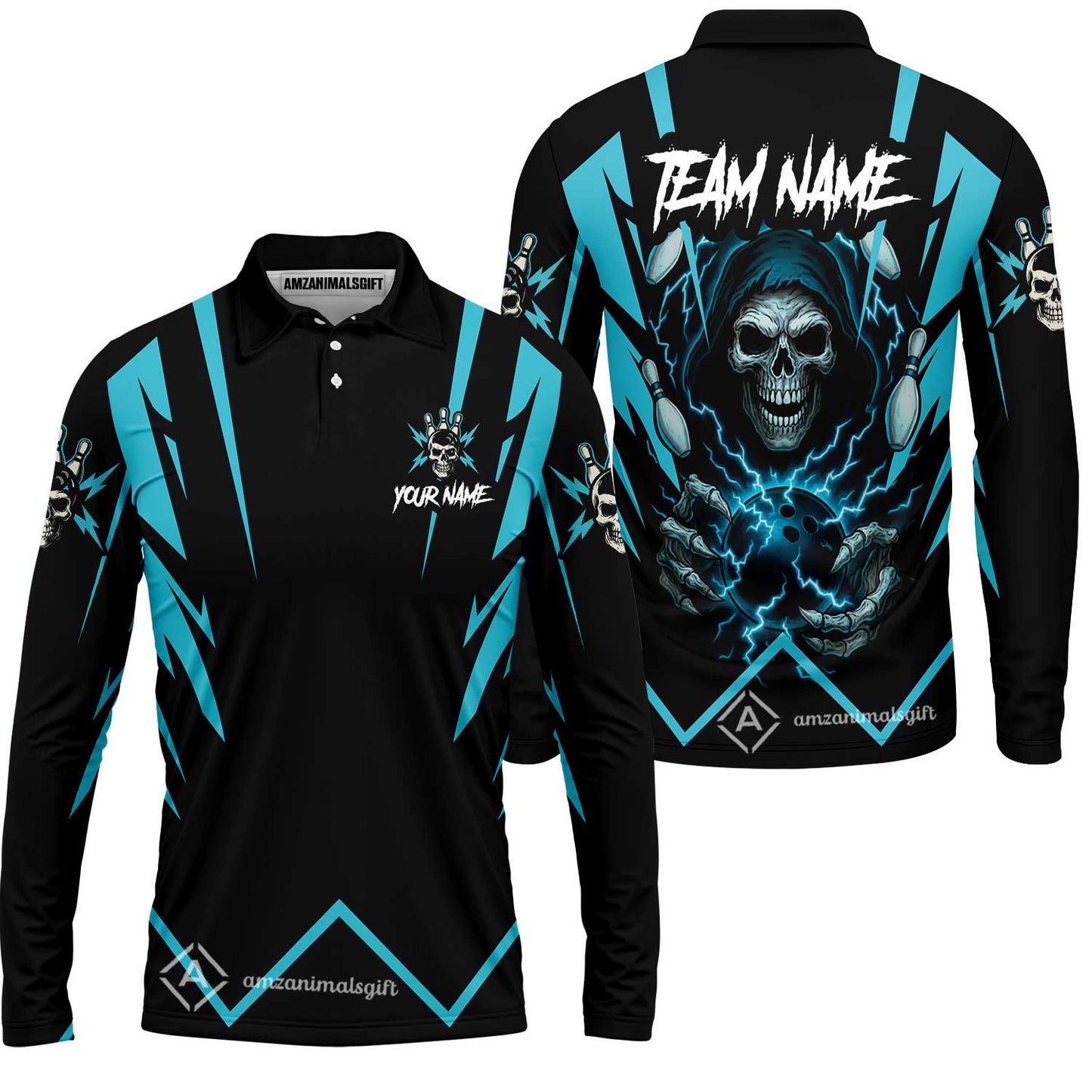Custom Team Name Bowling Skull Thunder Team Jersey - Custom Name Bowling Strike Personalized Bowling Polo Shirt - Uniform Shirt For Bowlers