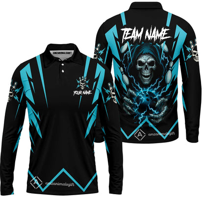 Custom Team Name Bowling Skull Thunder Team Jersey - Custom Name Bowling Strike Personalized Bowling Polo Shirt - Uniform Shirt For Bowlers