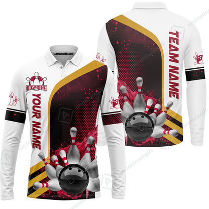 Custom Team Name Bowling Team Jersey - Custom Name Bowling Ball And Pins Water Personalized Bowling Polo Shirt - Uniform Shirt For Bowlers