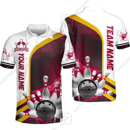 Custom Team Name Bowling Team Jersey - Custom Name Bowling Ball And Pins Water Personalized Bowling Polo Shirt - Uniform Shirt For Bowlers
