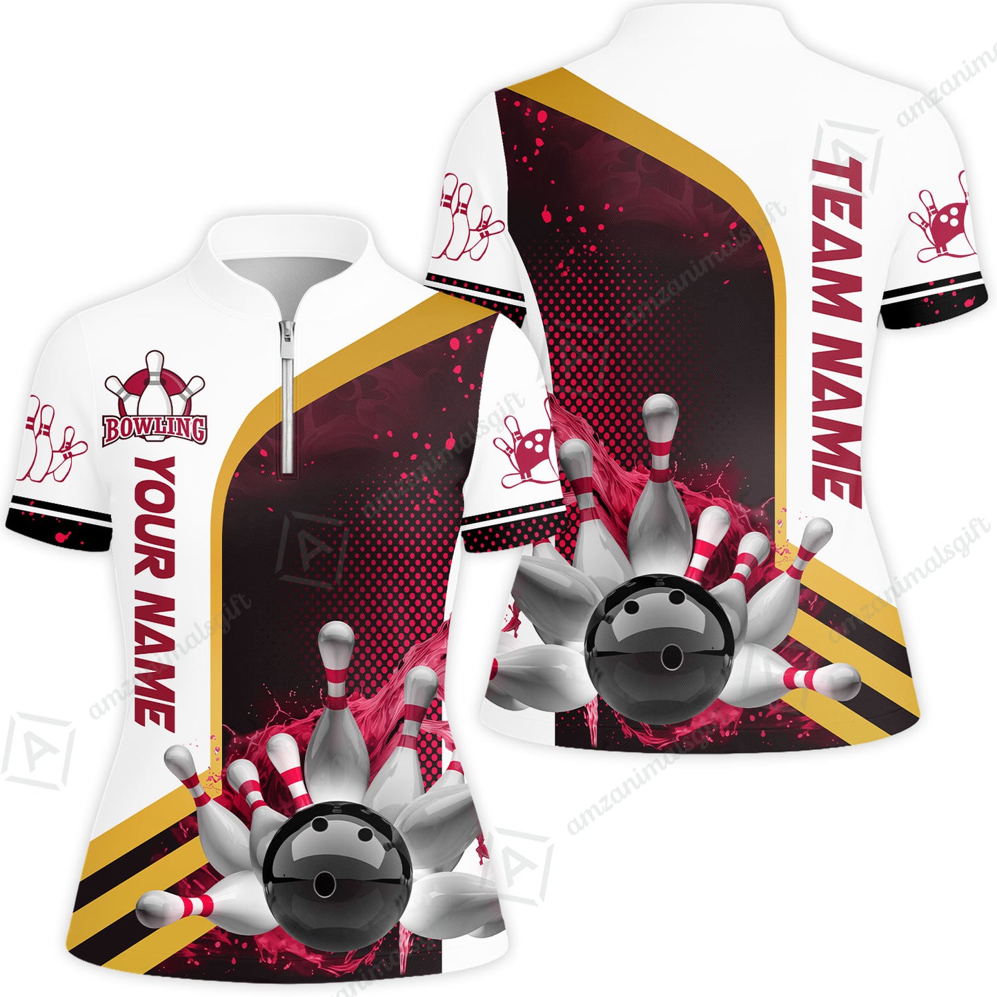 Custom Team Name Bowling Team Jersey - Custom Name Bowling Ball And Pins Water Personalized Bowling Polo Shirt - Uniform Shirt For Bowlers