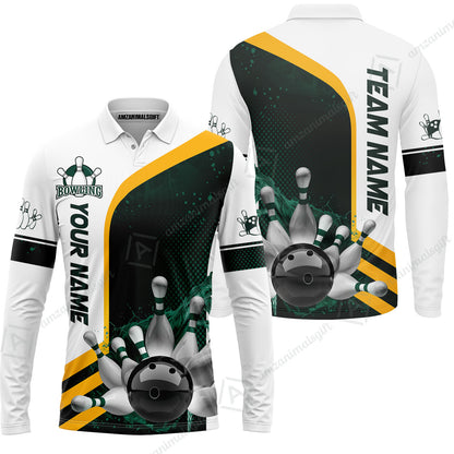 Custom Team Name Bowling Team Jersey - Custom Name Bowling Ball And Pins Water Personalized Bowling Polo Shirt - Uniform Shirt For Bowlers