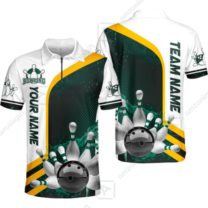 Custom Team Name Bowling Team Jersey - Custom Name Bowling Ball And Pins Water Personalized Bowling Polo Shirt - Uniform Shirt For Bowlers