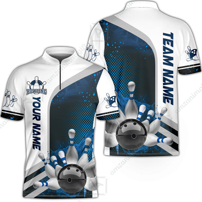 Custom Team Name Bowling Team Jersey - Custom Name Bowling Ball And Pins Water Personalized Bowling Polo Shirt - Uniform Shirt For Bowlers