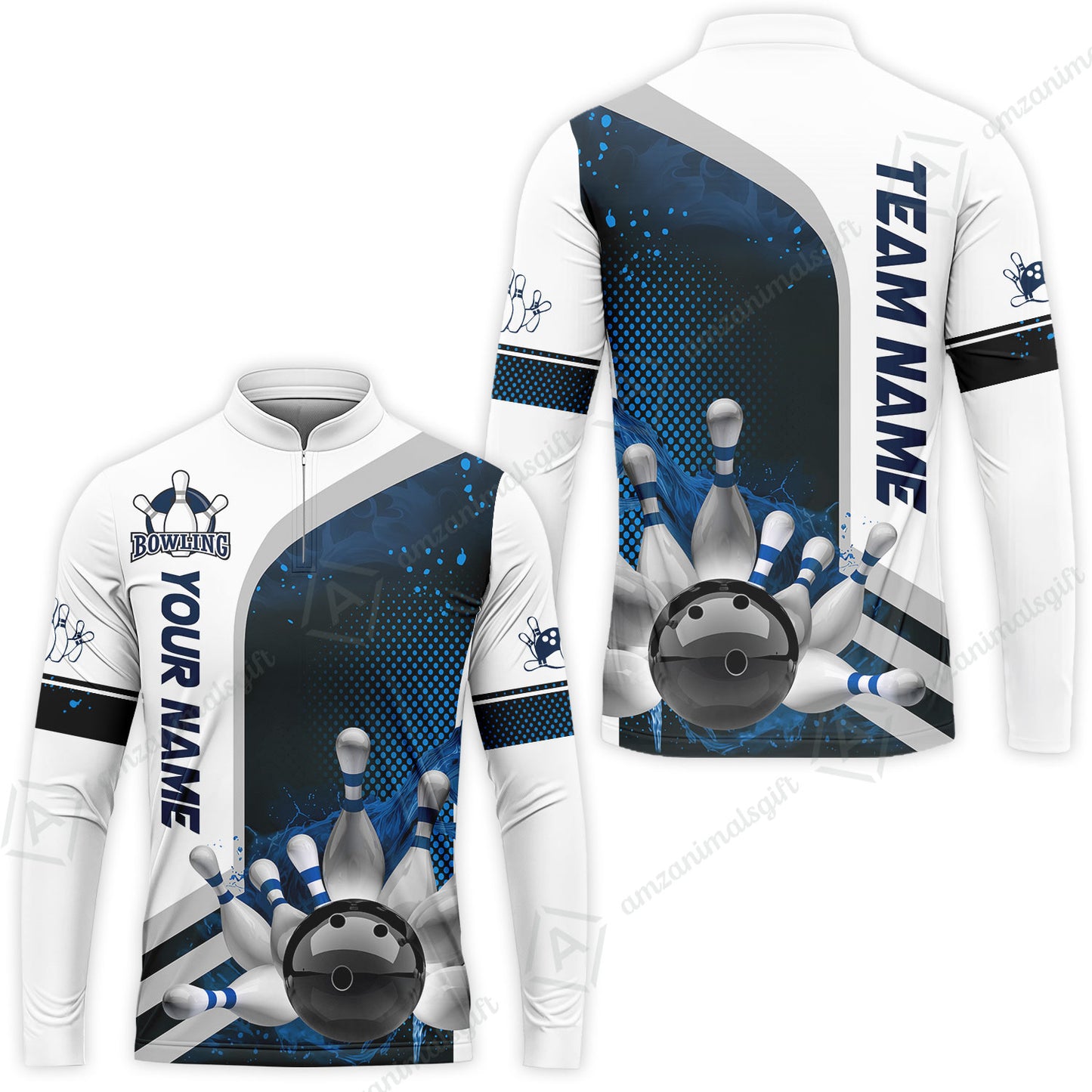 Custom Team Name Bowling Team Jersey - Custom Name Bowling Ball And Pins Water Personalized Bowling Polo Shirt - Uniform Shirt For Bowlers