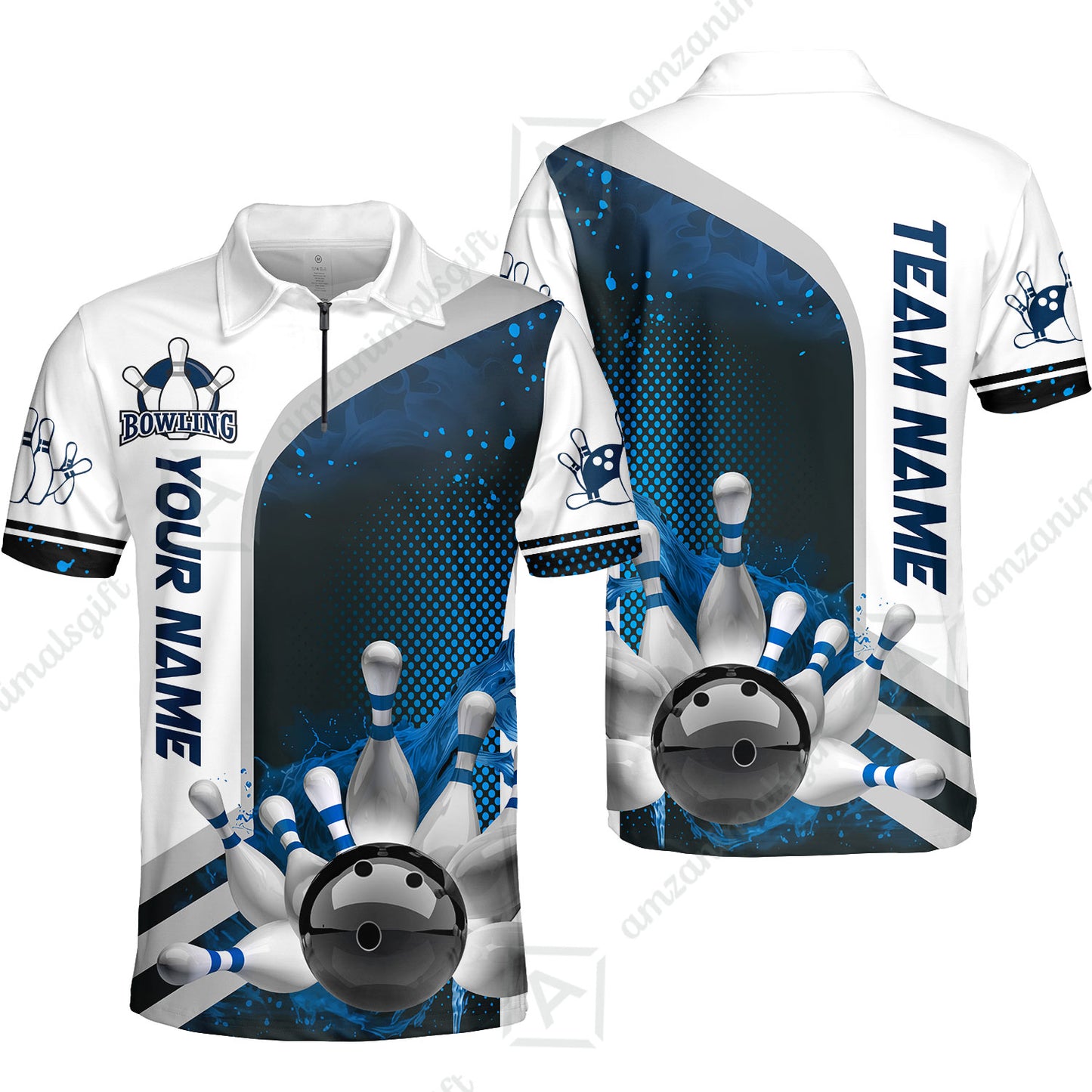 Custom Team Name Bowling Team Jersey - Custom Name Bowling Ball And Pins Water Personalized Bowling Polo Shirt - Uniform Shirt For Bowlers