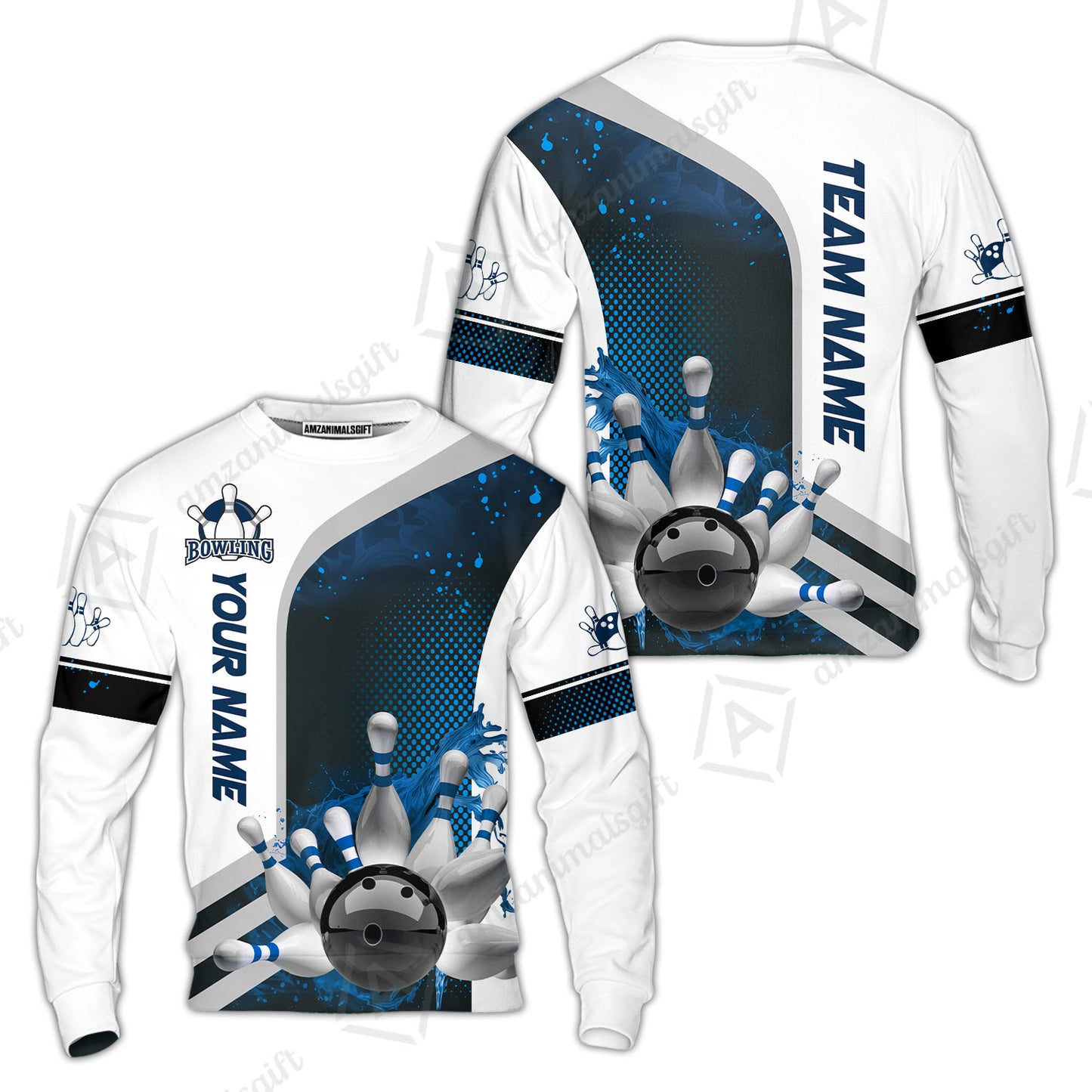 Custom Team Name Bowling Team Jersey - Custom Name Bowling Ball And Pins Water Personalized Bowling Polo Shirt - Uniform Shirt For Bowlers