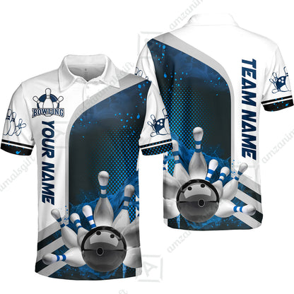 Custom Team Name Bowling Team Jersey - Custom Name Bowling Ball And Pins Water Personalized Bowling Polo Shirt - Uniform Shirt For Bowlers