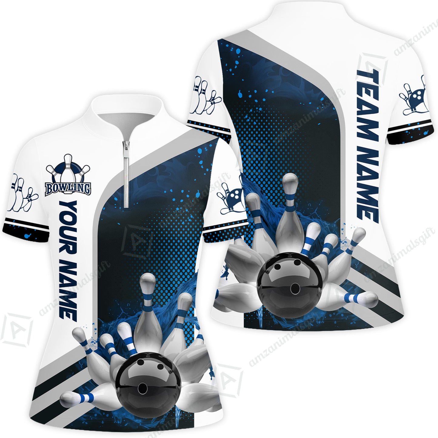Custom Team Name Bowling Team Jersey - Custom Name Bowling Ball And Pins Water Personalized Bowling Polo Shirt - Uniform Shirt For Bowlers