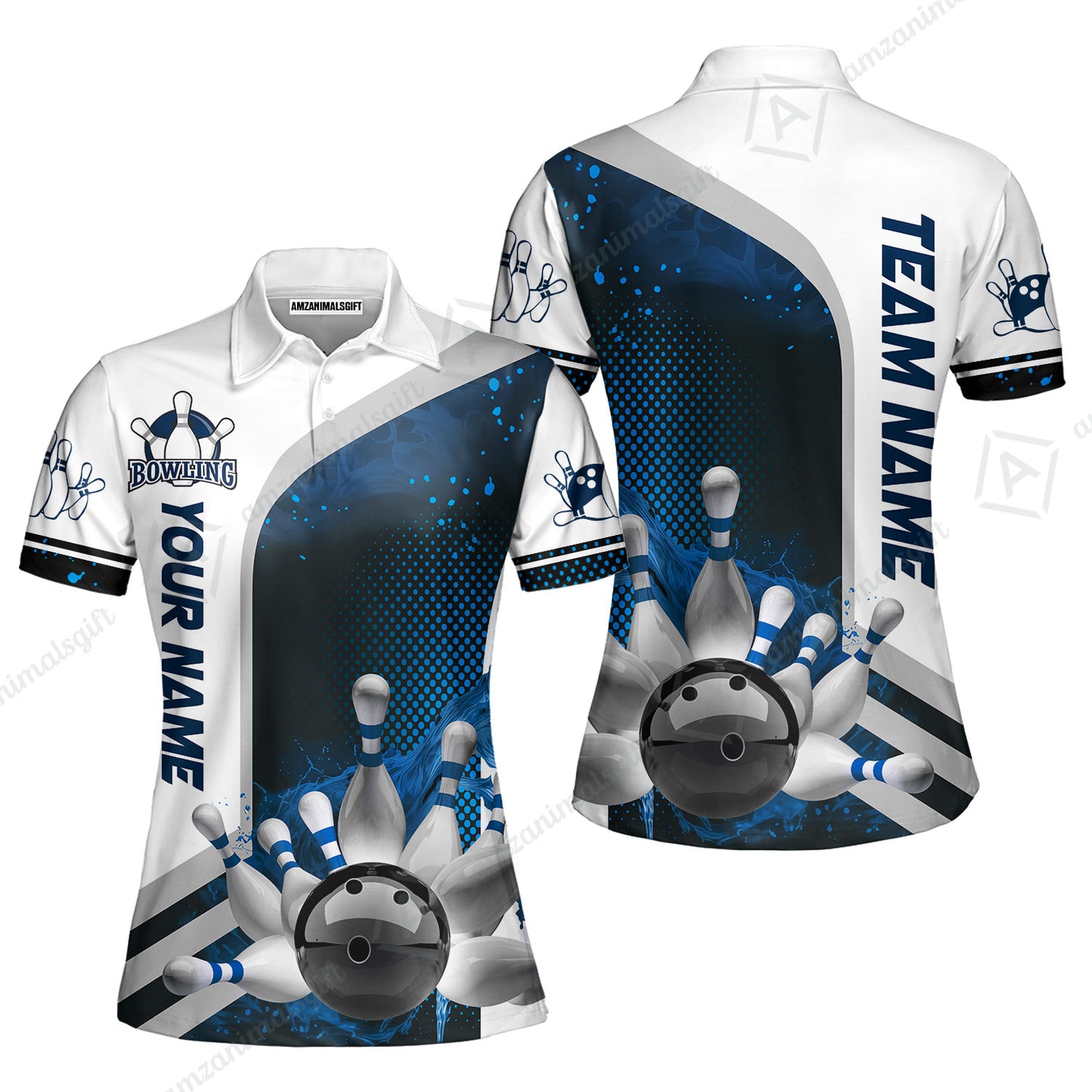 Custom Team Name Bowling Team Jersey - Custom Name Bowling Ball And Pins Water Personalized Bowling Polo Shirt - Uniform Shirt For Bowlers