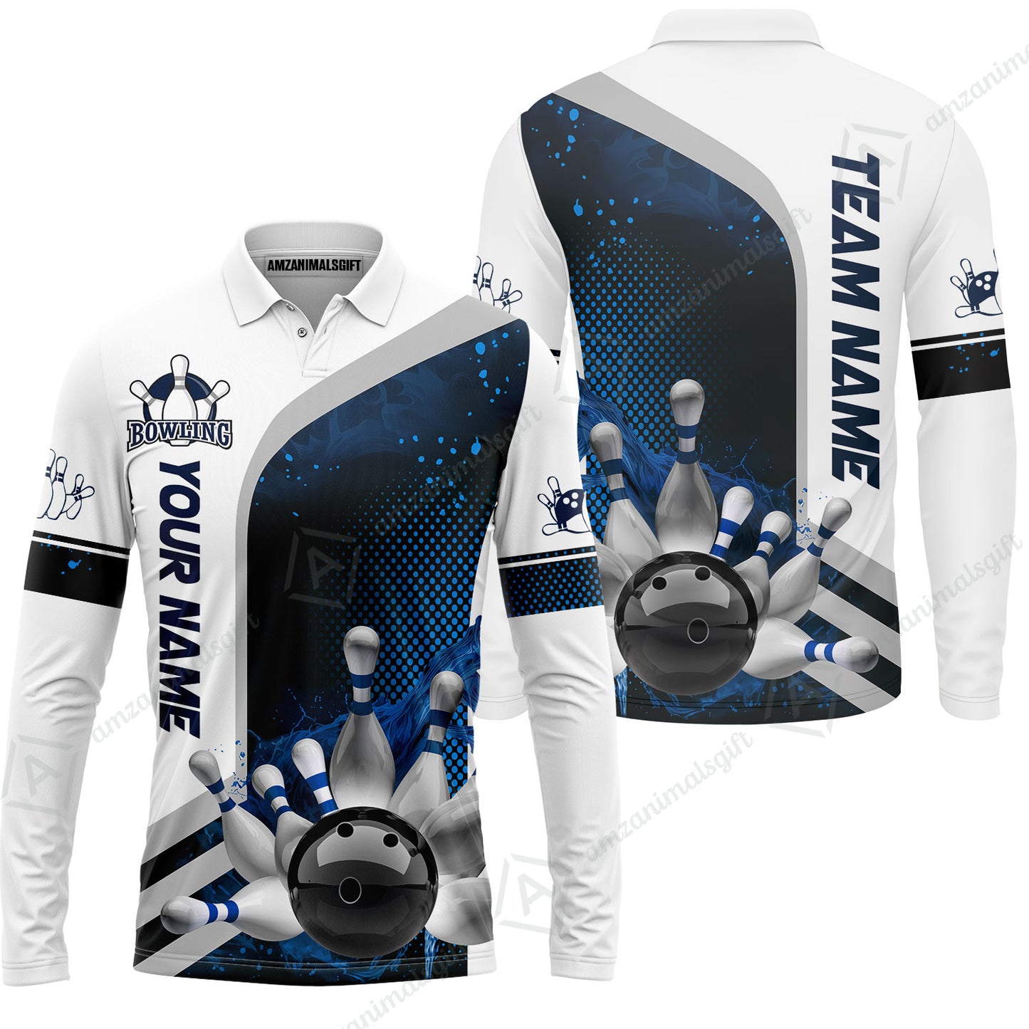 Custom Team Name Bowling Team Jersey - Custom Name Bowling Ball And Pins Water Personalized Bowling Polo Shirt - Uniform Shirt For Bowlers
