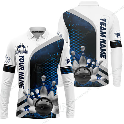 Custom Team Name Bowling Team Jersey - Custom Name Bowling Ball And Pins Water Personalized Bowling Polo Shirt - Uniform Shirt For Bowlers