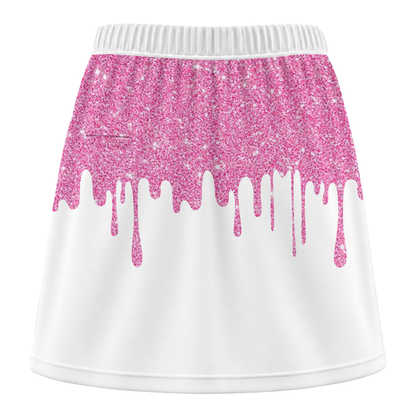 Customized Bowling Trouser Skirts With Shorts Underneath, Bowling Pink Ribbon Glitter Skorts With Pockets