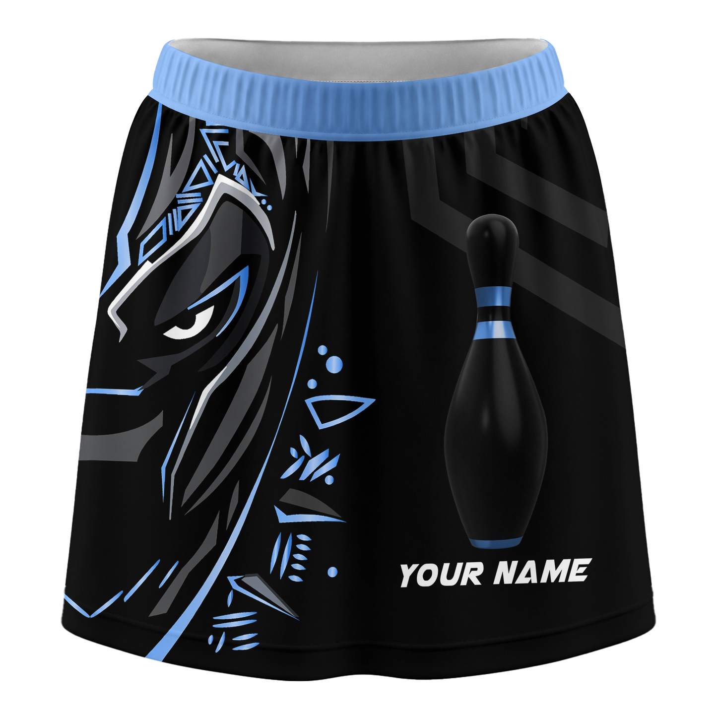 Customized Bowling Trouser Skirts With Shorts Underneath, Bowling Ball & Pins Black Panther Pro Sport Skorts With Pockets