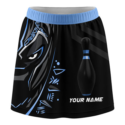 Customized Bowling Trouser Skirts With Shorts Underneath, Bowling Ball & Pins Black Panther Pro Sport Skorts With Pockets