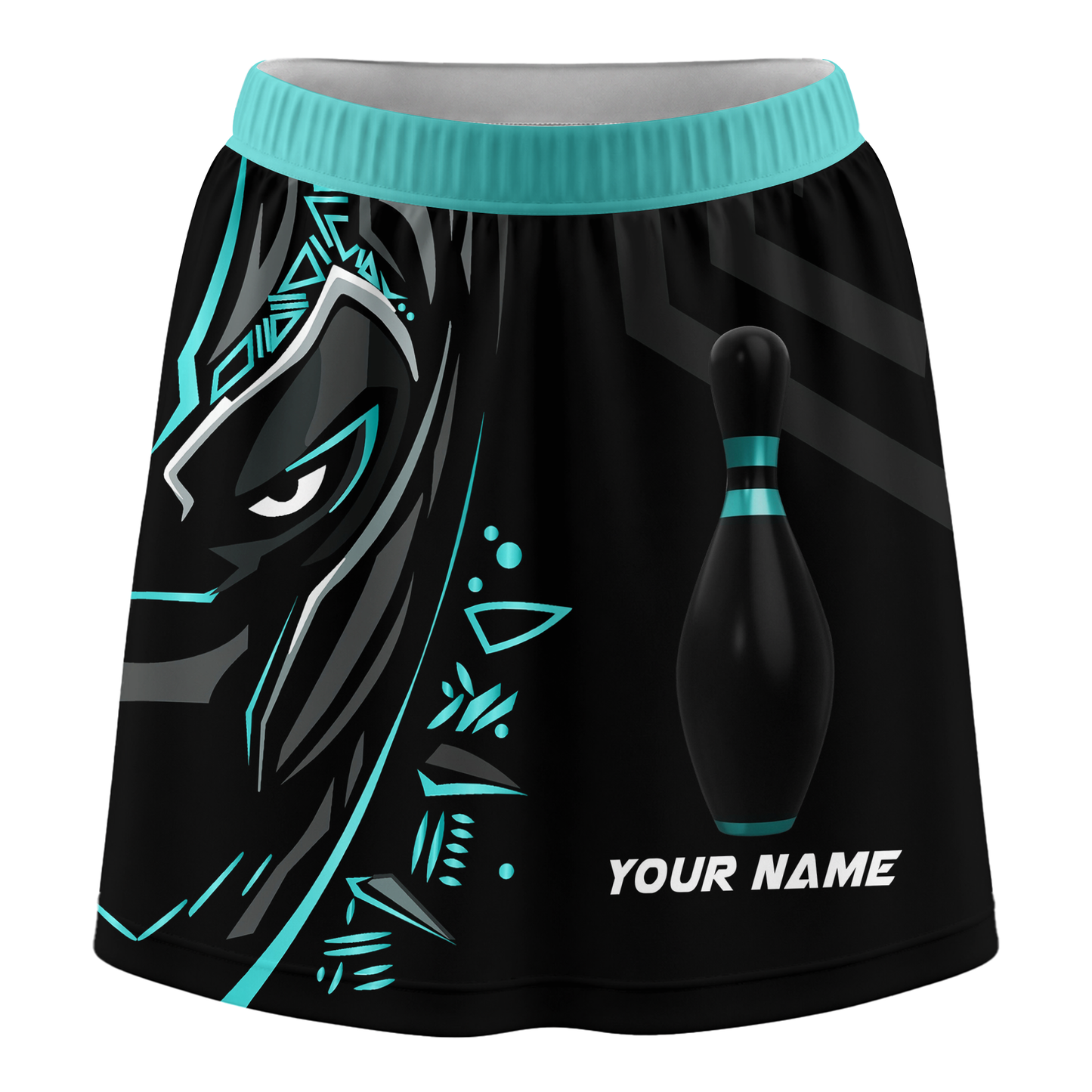 Customized Bowling Trouser Skirts With Shorts Underneath, Bowling Ball & Pins Black Panther Pro Sport Skorts With Pockets