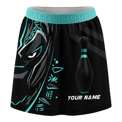 Customized Bowling Trouser Skirts With Shorts Underneath, Bowling Ball & Pins Black Panther Pro Sport Skorts With Pockets