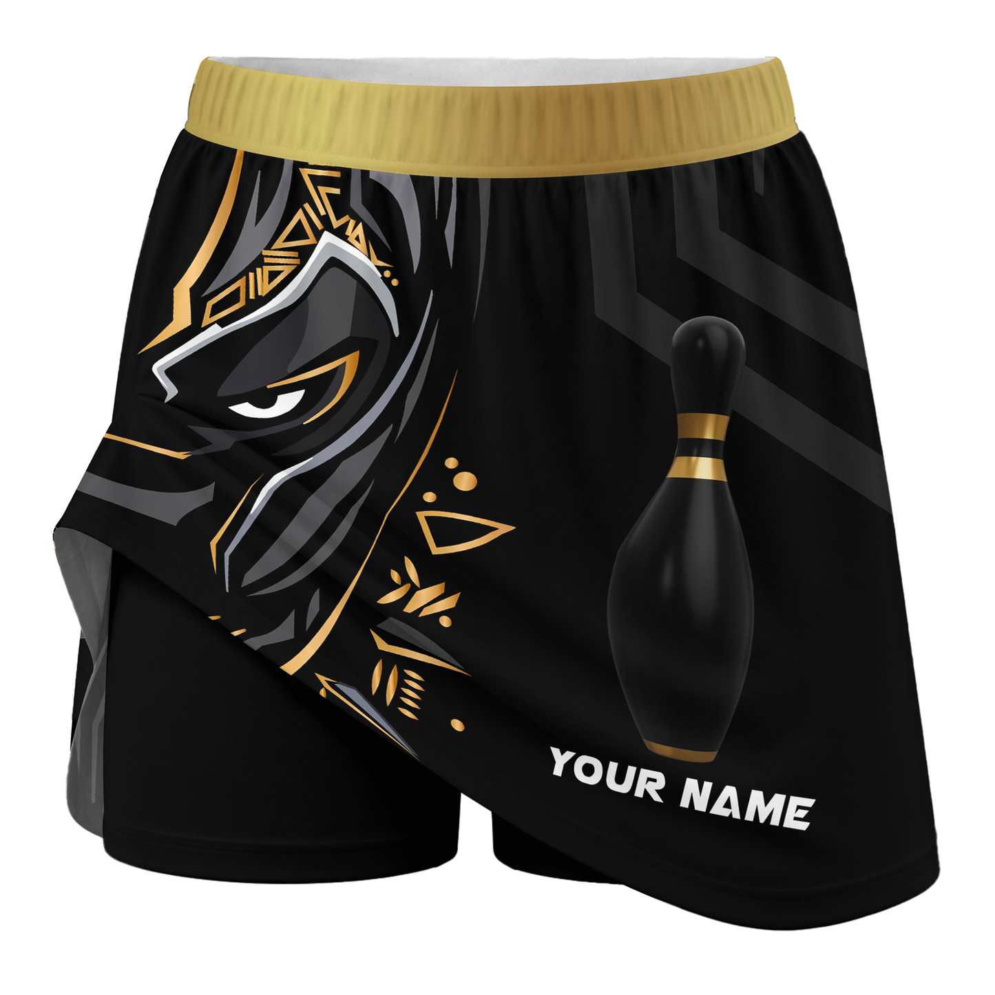 Customized Bowling Trouser Skirts With Shorts Underneath, Bowling Ball & Pins Black Panther Pro Sport Skorts With Pockets