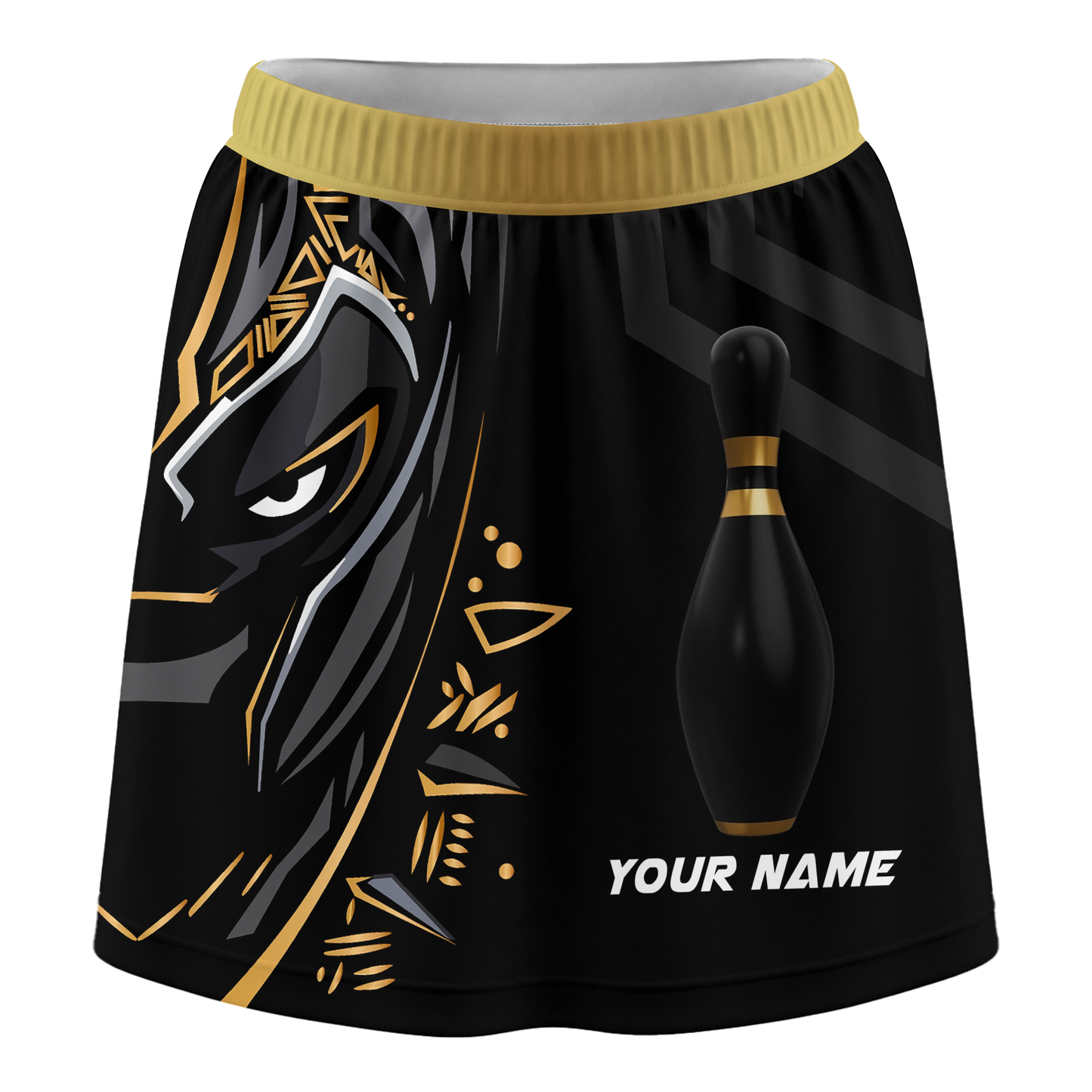 Customized Bowling Trouser Skirts With Shorts Underneath, Bowling Ball & Pins Black Panther Pro Sport Skorts With Pockets