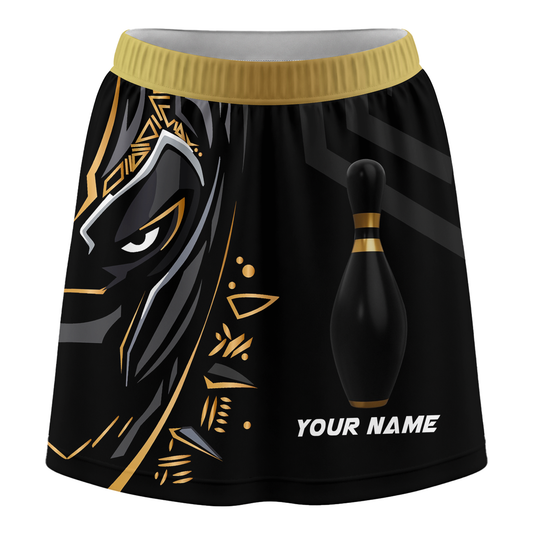 Customized Bowling Trouser Skirts With Shorts Underneath, Bowling Ball & Pins Black Panther Pro Sport Skorts With Pockets
