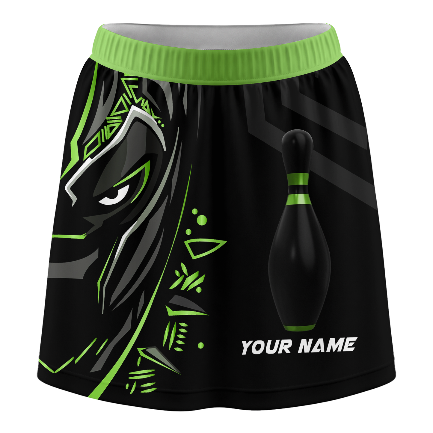 Customized Bowling Trouser Skirts With Shorts Underneath, Bowling Ball & Pins Black Panther Pro Sport Skorts With Pockets