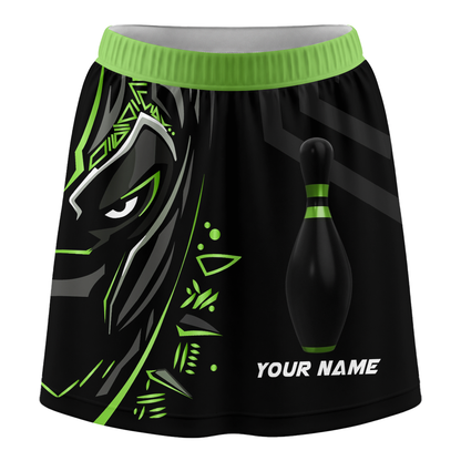 Customized Bowling Trouser Skirts With Shorts Underneath, Bowling Ball & Pins Black Panther Pro Sport Skorts With Pockets