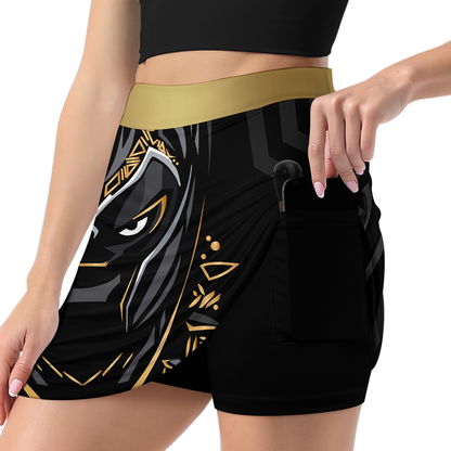 Customized Bowling Trouser Skirts With Shorts Underneath, Bowling Ball & Pins Black Panther Pro Sport Skorts With Pockets